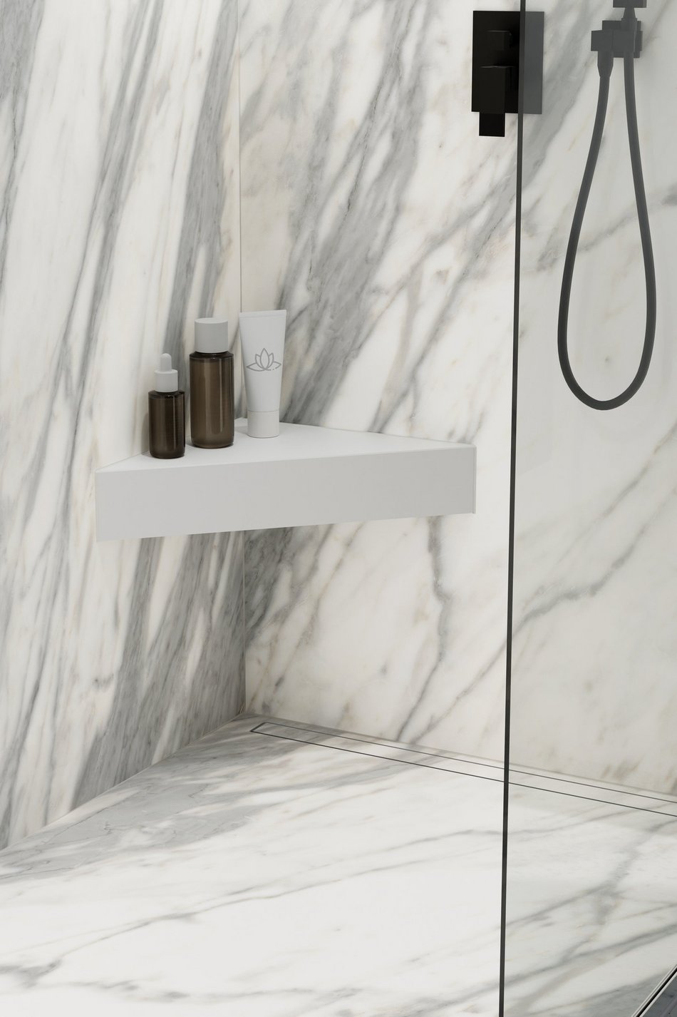 Showers with corner seat element